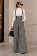 Maison Veloura Houndstooth Wide-Leg Suspender Jumpsuit