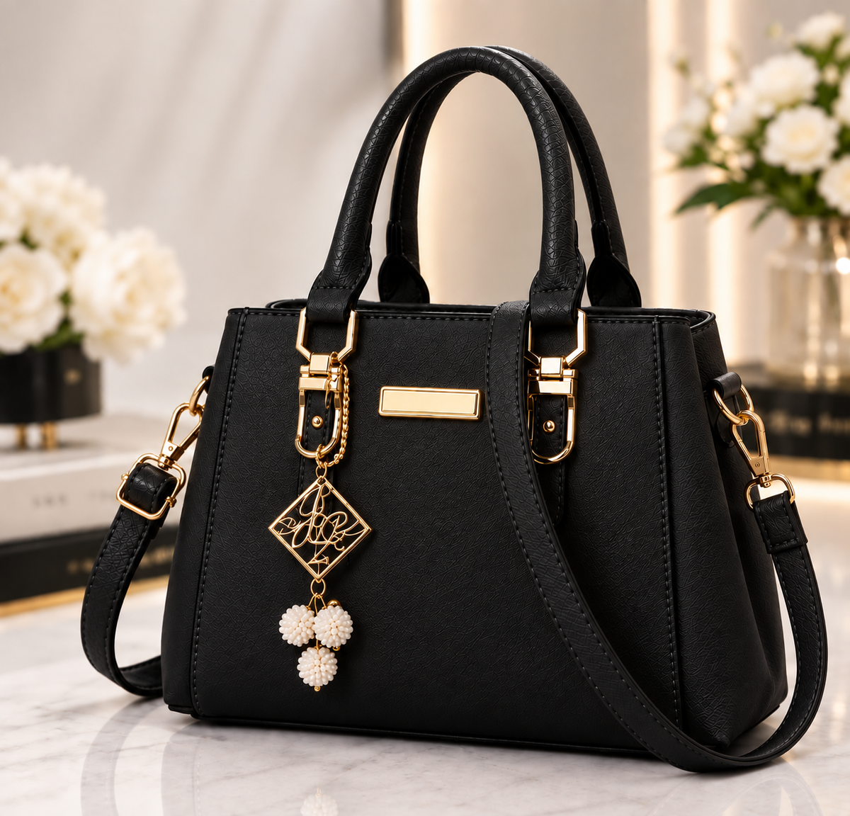 Mala Cinza Elegante | Alça Crossbody & Detalhes Dourados – Maison Veloura