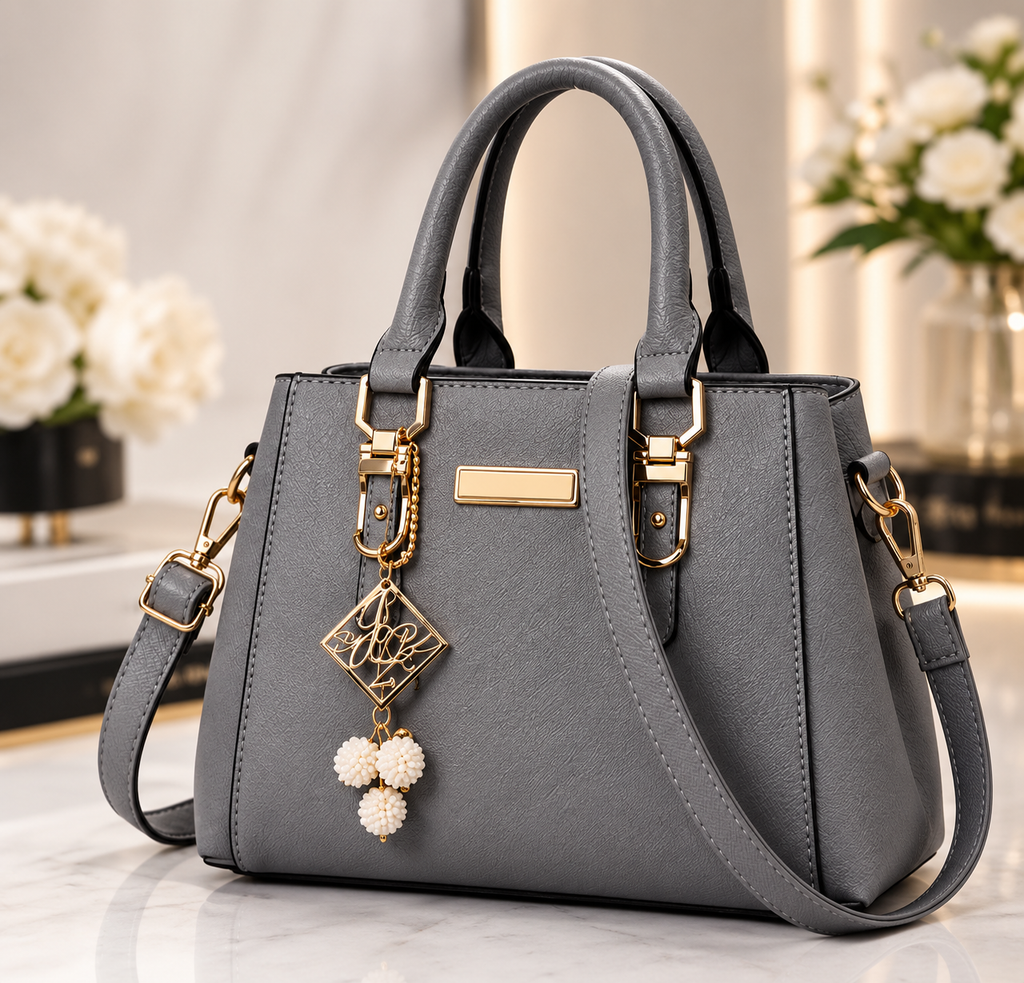 Mala Cinza Elegante | Alça Crossbody & Detalhes Dourados – Maison Veloura